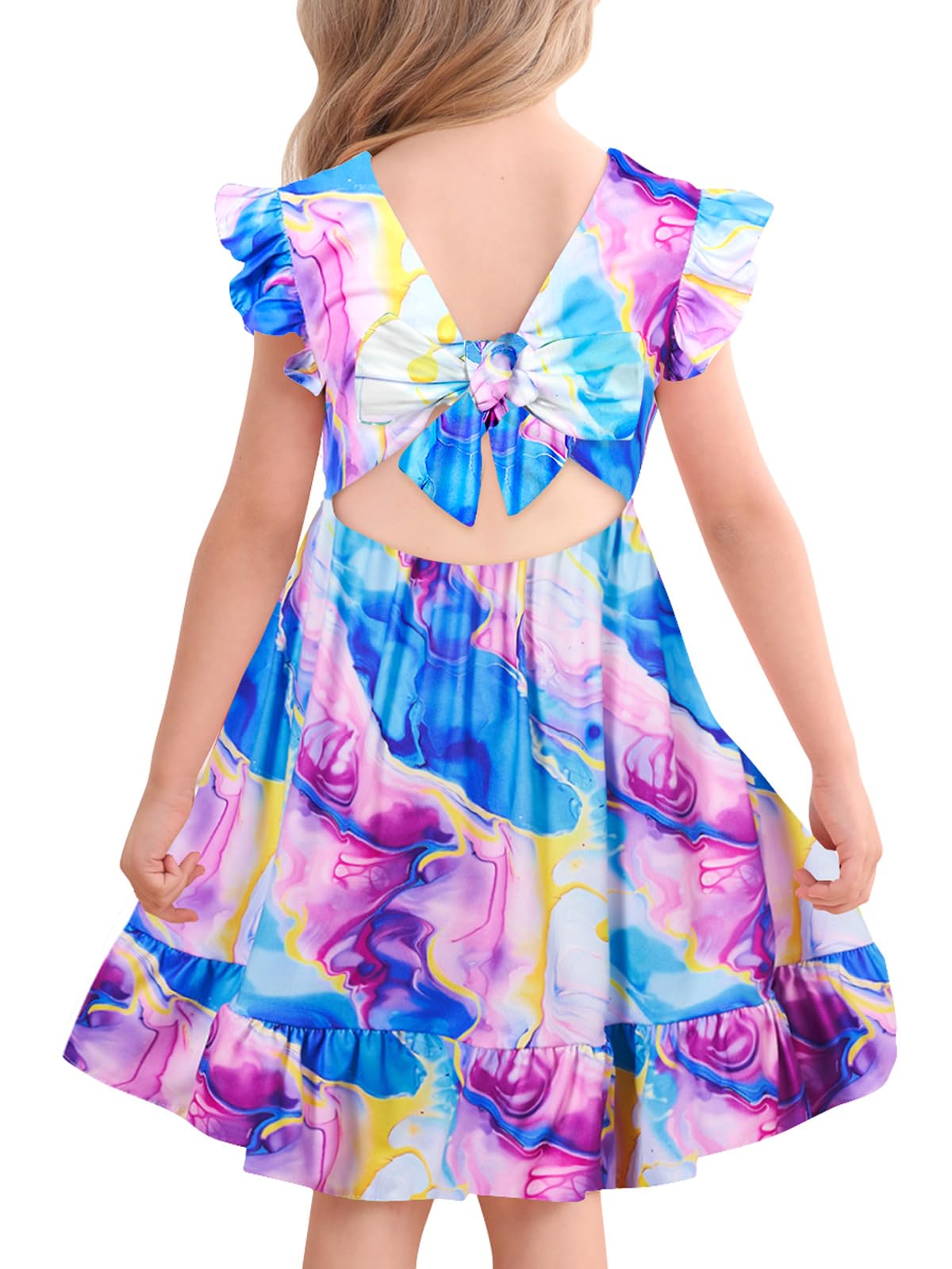 Yousie Toddler Little Girl Dress Ruffle Tie Back Backless Summer Sundress Party Dresses
