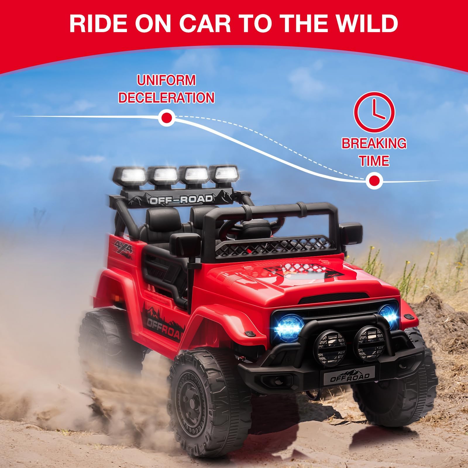 Voiture électrique Enfant 2 Places 12V avec Télécommande Parentale, Quad Bluetooth, Phares LED, Portes ouvrantes, Véhicule Tout-Terrain 3-8 Ans Rouge