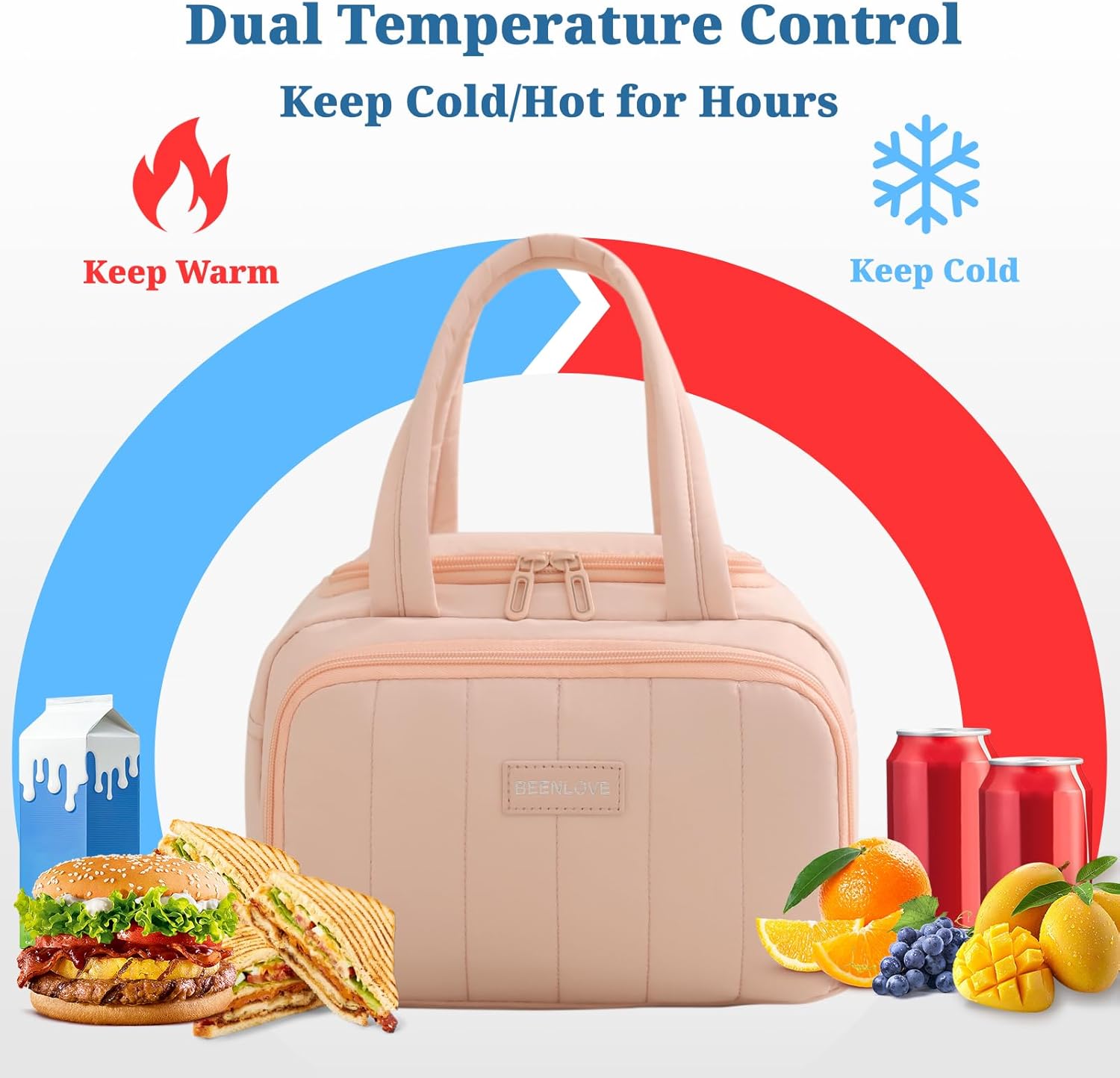 Insulated Lunch Bag for Women - 7L Lightweight Puffy Padded Waterproof Lunch Box - Reusable Lunch Cooler Bag for Work, Picnic, Camping, Travel (Pink) - Image 2