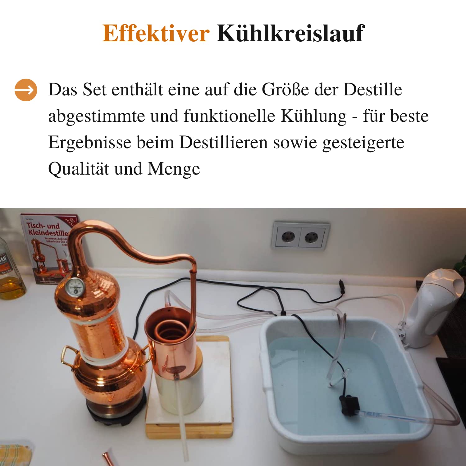 Destillatio Sorgenfrei Zubehörset zum Destillieren bis 3L I Kühlwasserset für Destillieranlagen und Hobbydestillen für ätherische Öle I Destillierset mit Pumpe für perfekte Ergebnisse