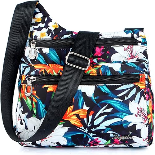 Stuoye - Bolsa de nailon multibolsillos para mujer cruzada bolsa-monedero para viajes