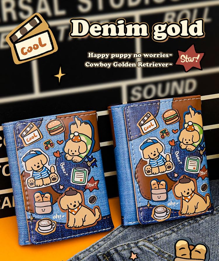 Small Wallet Women Cute Purse, Coquette Accessories Trifold Y2k Accessories Wallet Card Holder Cutecore Card Cases (Denim Puppy)2