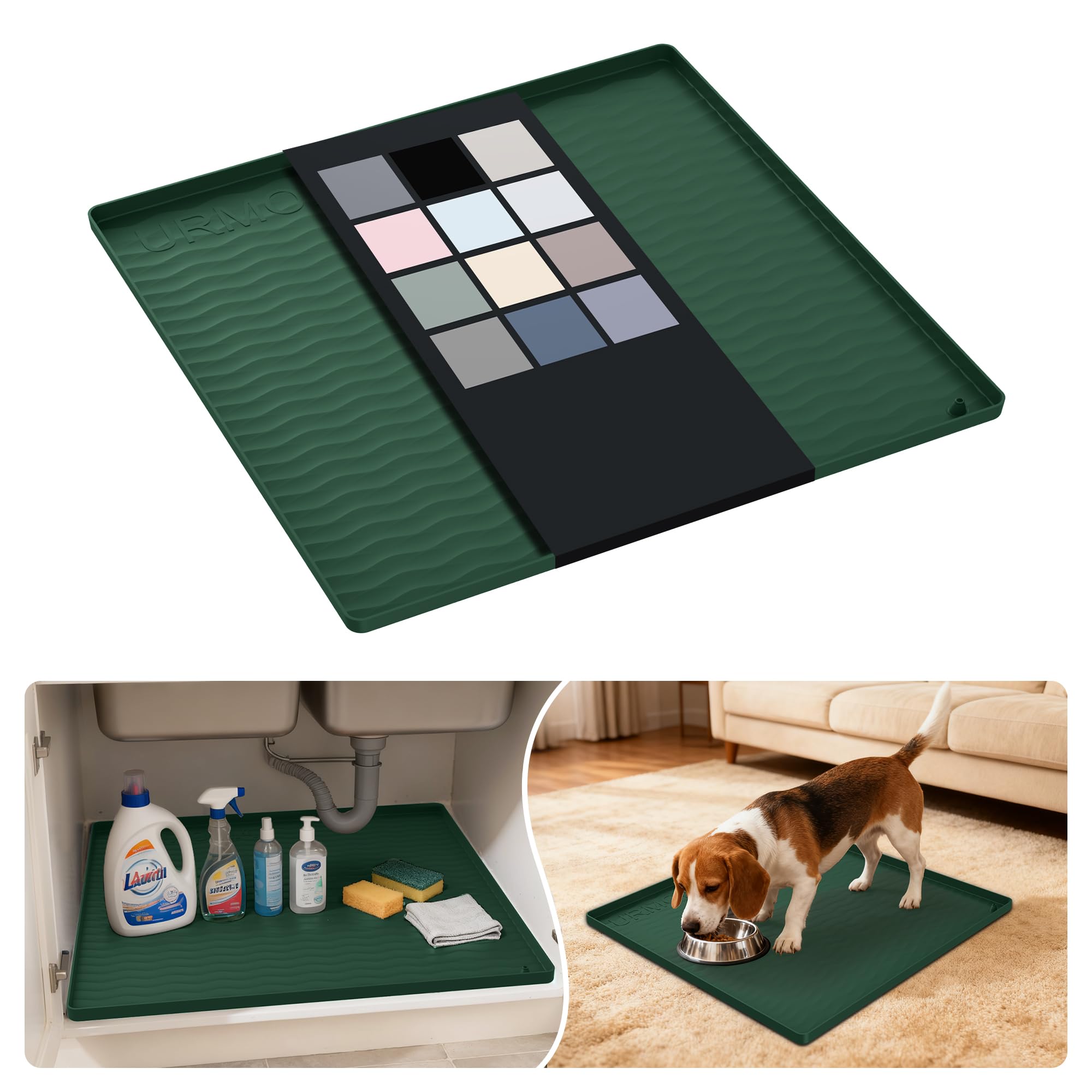 URMONA Waterproof Silicone Under Sink Mat, 19 x 19 in, Flexible Shelf Liner