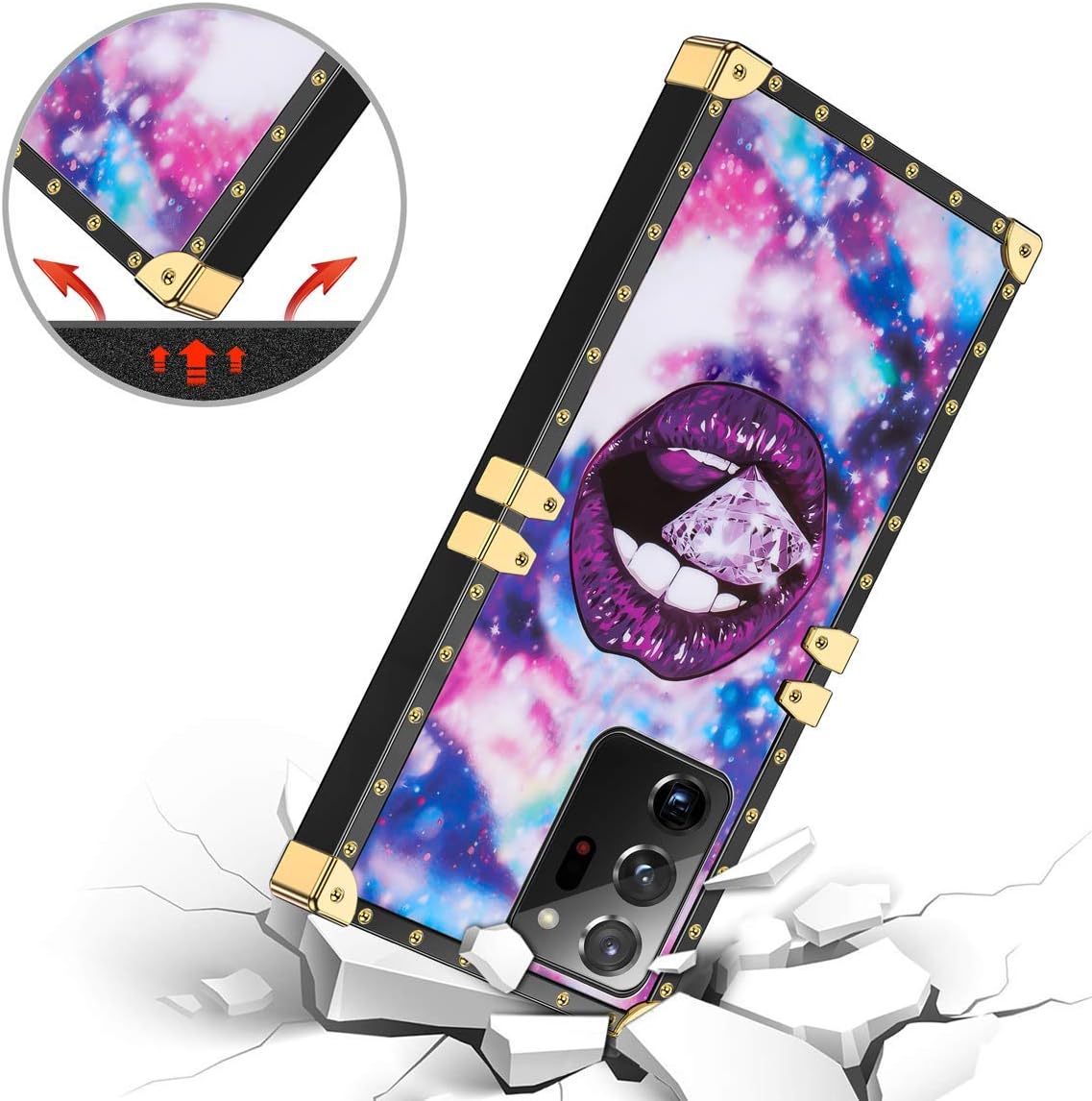 JAKPAK for Galaxy Note 20 Ultra 5G Case with Kickstand for Girl Women TPU Luxury Case with Strap Shockproof Protective Heavy Duty Reinforced Corners Case for Galaxy Note 20 Ultra 5G 6.9inch Lip Purple