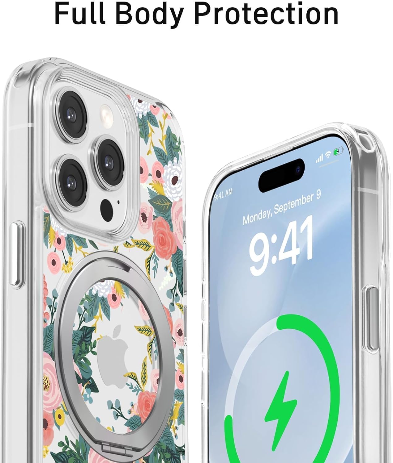 for iPhone 15 Pro Max Case with MagSafe Stand Ring for Women, Cute Spring Floral Design with 360° Kickstand Holder Magnetic Shock Proof Heavy-Duty Protection Pink Flower - Image 4