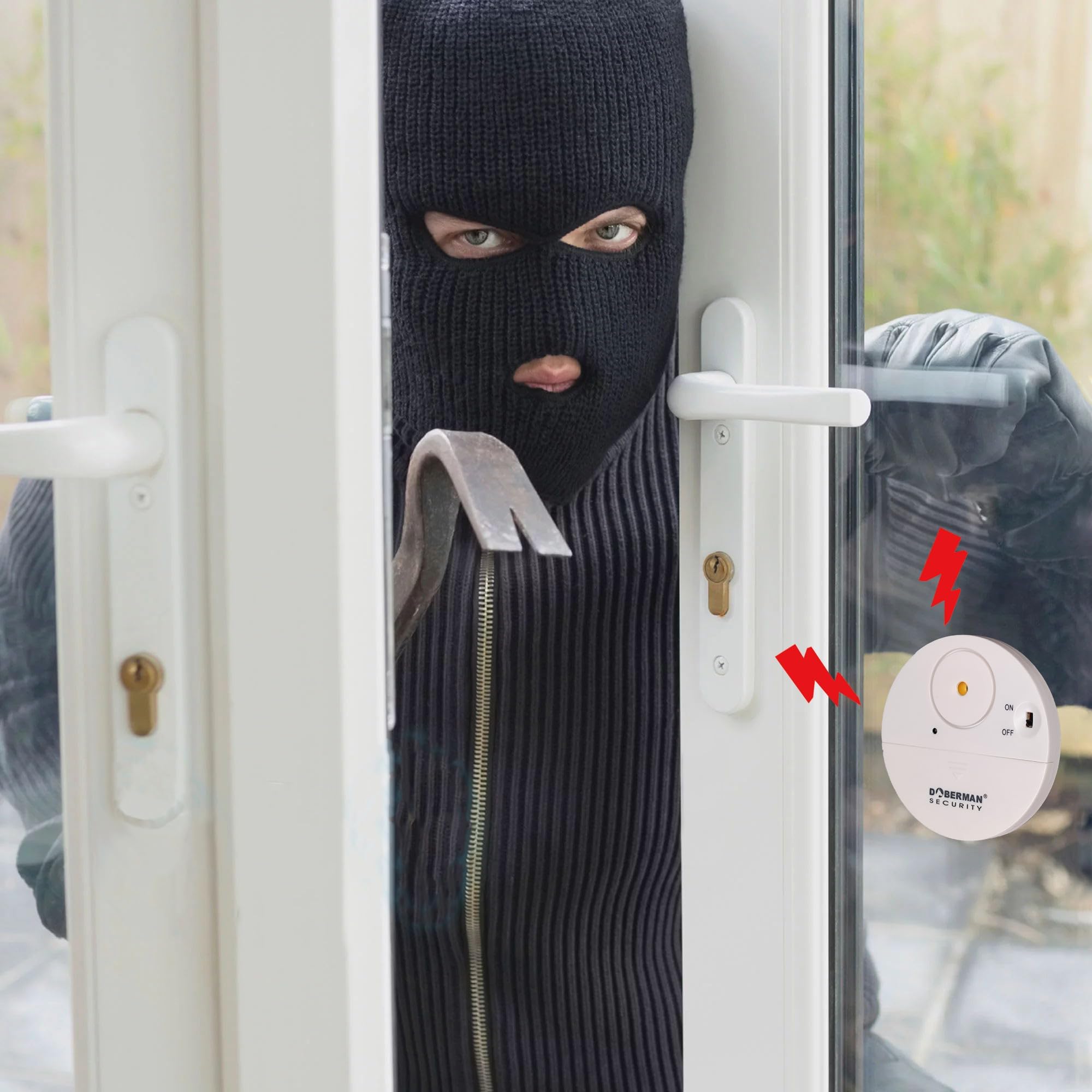 WER Doberman Alarma de Ventana ultradelgada de Seguridad, Alarma Fuerte de 100dB y sensores de vibración, Alarma antirrobo de diseño Moderno y Ultrafino con Respaldo Adhesivo (12 Paquetes)