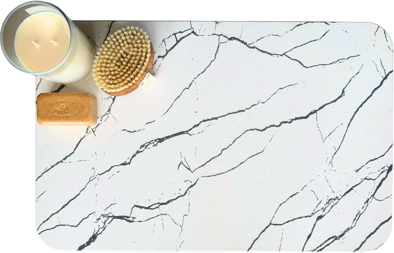Non-Slip Bath Mat - Stone Bath Mat, Stone Drying Mat, Bathroom Mats, Bath Rugs for Bathroom, Diatomaceous Earth BathMat, Tapetes para Baño, Rugs for Bathroom Floor, 23.5" x 15.5"- White Marble