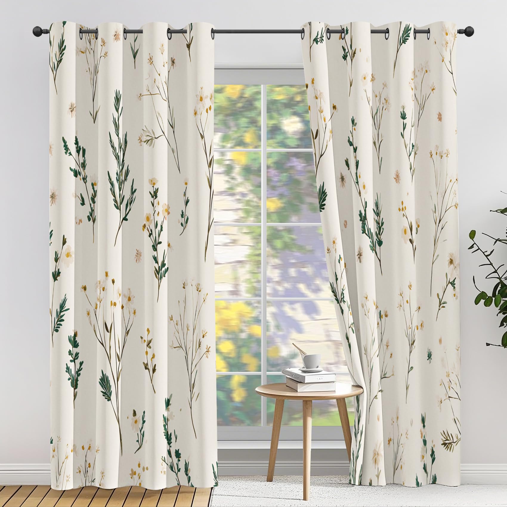 Generisch Blumen Aquarell Blickdicht Vorhänge, Wildblumen Landhausstil Vorhänge, Verdunklungsvorhänge mit Ösen, Thermovorhang 2er Set für Schlafzimmer Wohnzimmer, H225 x B140 cm, Ah109