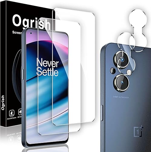 Paquete de 2 protectores de pantalla de vidrio templado para OnePlus Nord N20 5G con 2 protectores de lente de cámara, antihuellas, a prueba de