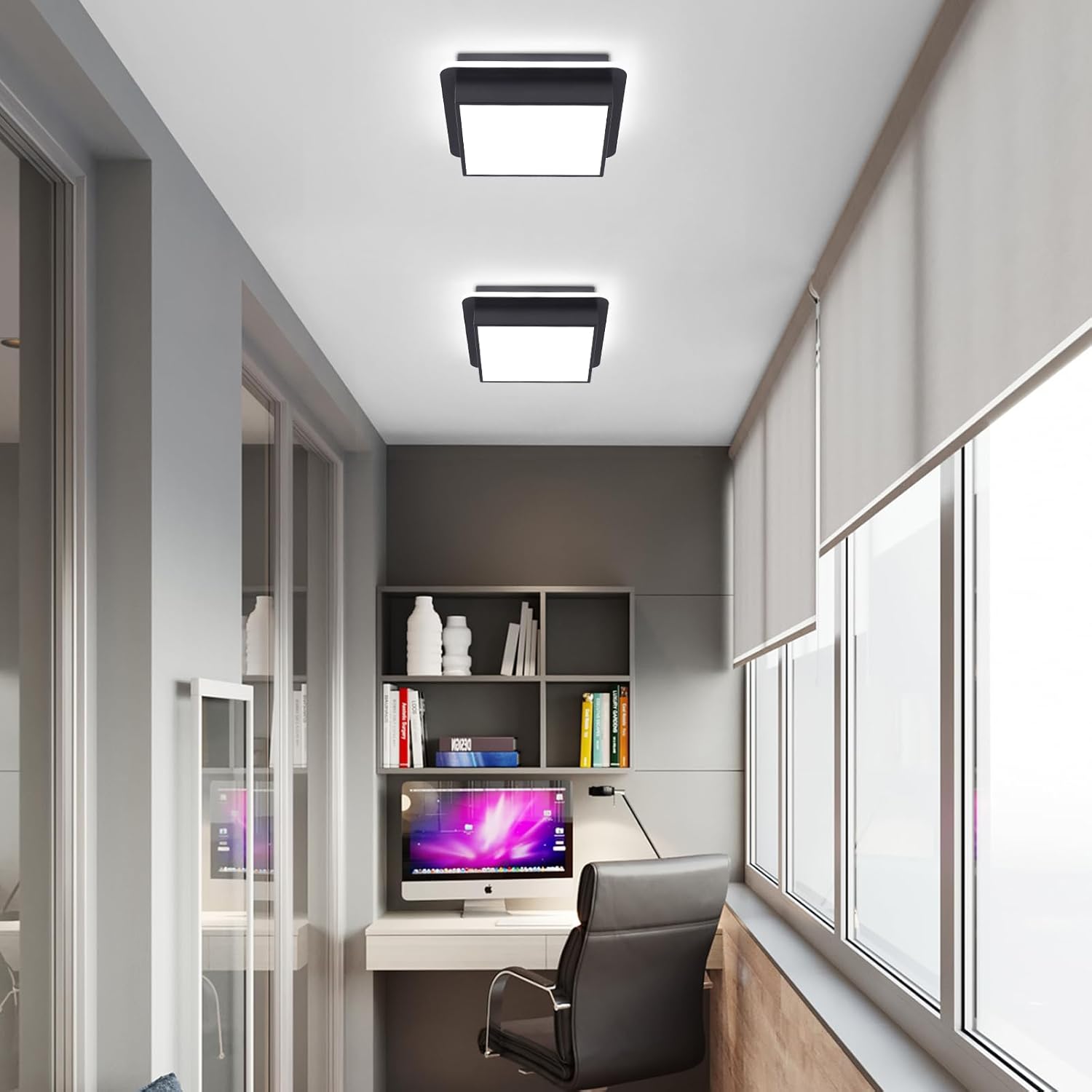 Modern Led Ceiling Light, 6000K Square Flush Mount Ceiling Light Fixture, Black Hallway Lighting Fixtures for Hallway Entryway Bedroom Balcony Bathroom Ceiling Lamp (All Black)