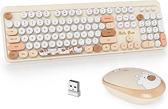 Guffercty kred GTSP Creamy Wireless Keyboard and Mouse, Typewriter Office Full-Sized Colorful Keyboard 2.4G Cute Aesthetic Keyboard for Computer, Laptop, PC Desktops（Brown）