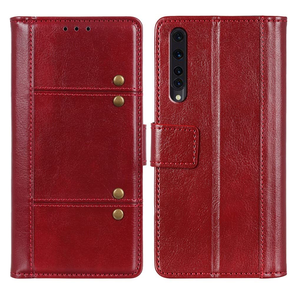 SHUNDA Compatible with Rakuten Big, Ultra Slim Leather Wallet Magnetic Buckle Card Slot Case Card Slot Bracket Shockproof cover for Rakuten Big 6.9" - Red
