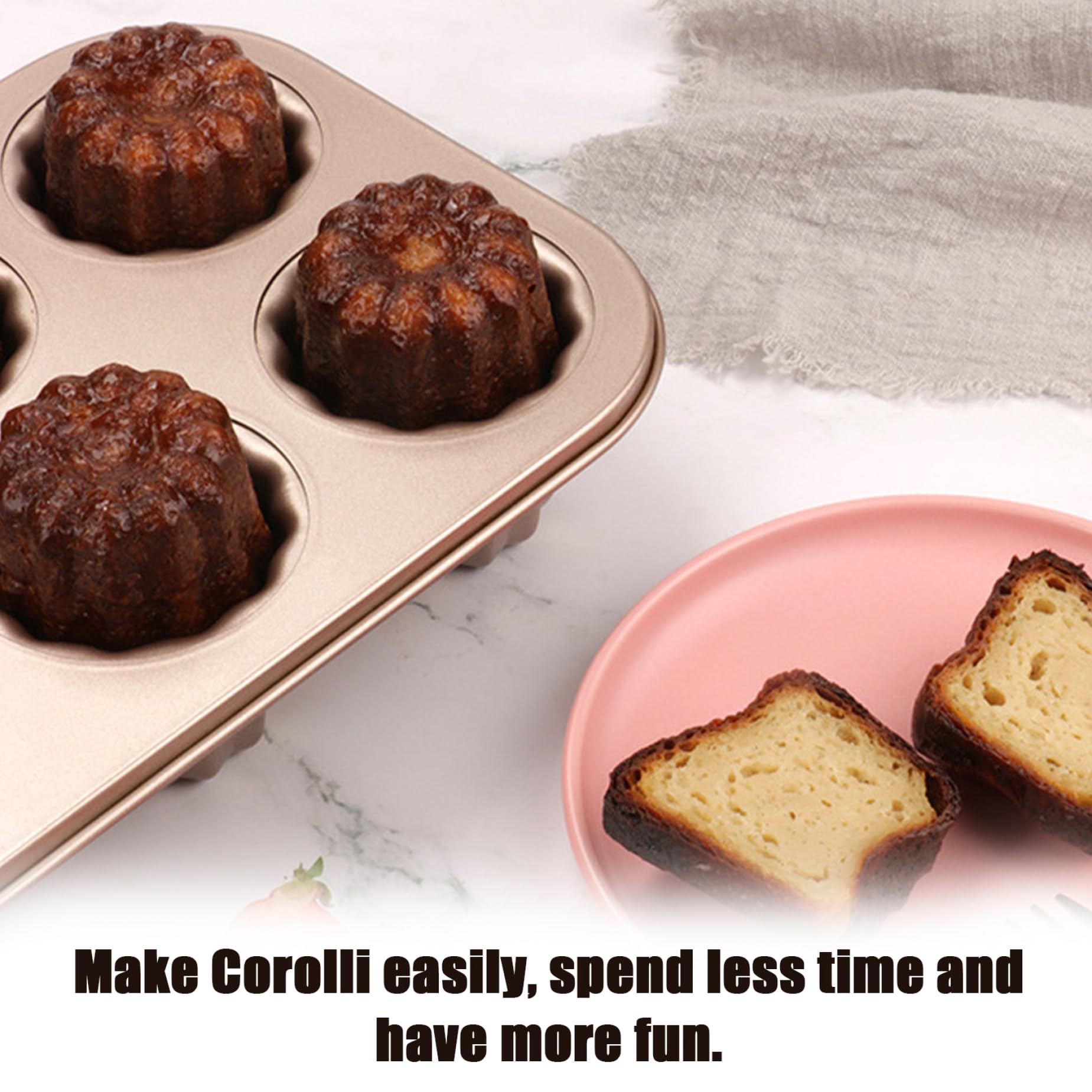 Moldes de Canele, Molde de cañón de Acero de Carbono de 13.7x10.4 Pulgadas, Molde de Canal de 12 cavidades, moldes para Hornear para Pan de Pan de Pan canneles