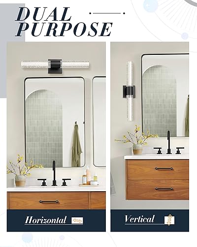 Miniatura 5 de HWH - Lámpara de baño, luces LED de tocador sobre espejo de 11 W con cristal de burbujas de cristal, barra de luz negra para pared interior, 3000