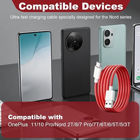100W USB C Charging Cable for OnePlus,2M Warp Fast Charge Cable | Super Fast Charger Cord Compatible with OnePlus 11/10 Pro/Nord 2T/8/7 Pro/7T/6T/6/5T/5/3T Type-C Red Lead for Nord Series