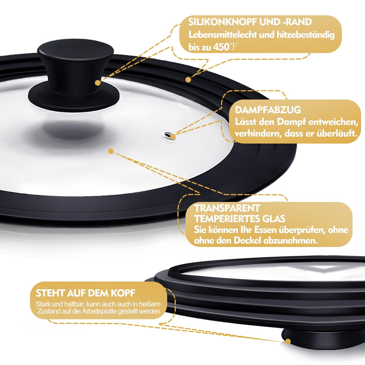 ANAEAT Siliconen universele deksels voor potten, pannen en pannen, gehard glas met hittebestendige siliconen rand, geschikt voor kookgerei met een diameter van 16 cm, 18 cm en 20 cm, reservedeksel ANAEAT Siliconen universele deksels voor potten, pannen en pannen, gehard glas met hittebestendige siliconen rand, geschikt voor kookgerei met een diameter van 16 cm, 18 cm en 20 cm, reservedeksel