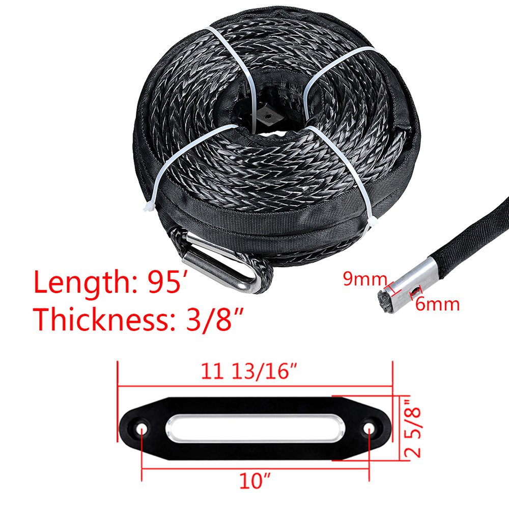 95ft 3/8 inch (RAY 20500LBs Synthetic Winch Rope w/Sheath + 10