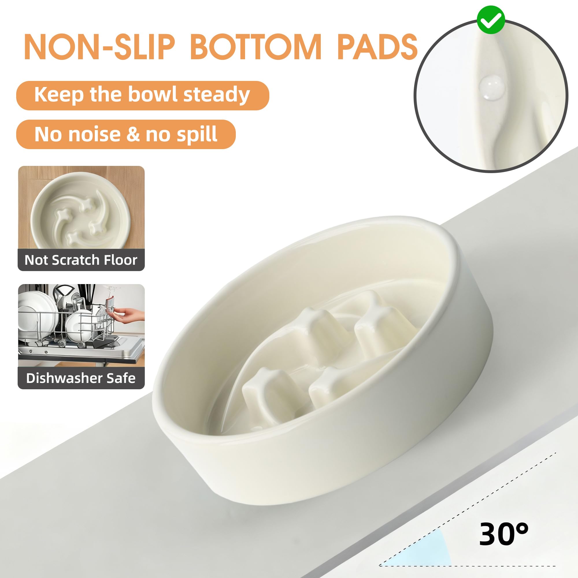 Gamelles en céramique pour chien de petite race, 0,6 tasse pour chien à alimentation lente, gamelle anti-avalage pour chiot réduisant l'étouffement, gamelle pour animaux de compagnie motif