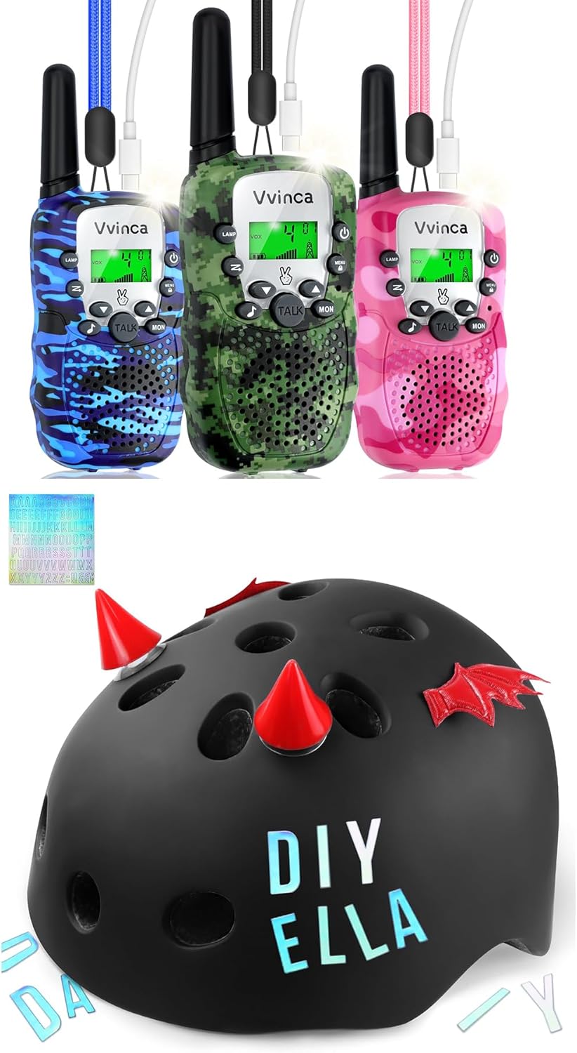 Vvinca Kids Walkie Talkies & Kids Helmets for Ages 3-8