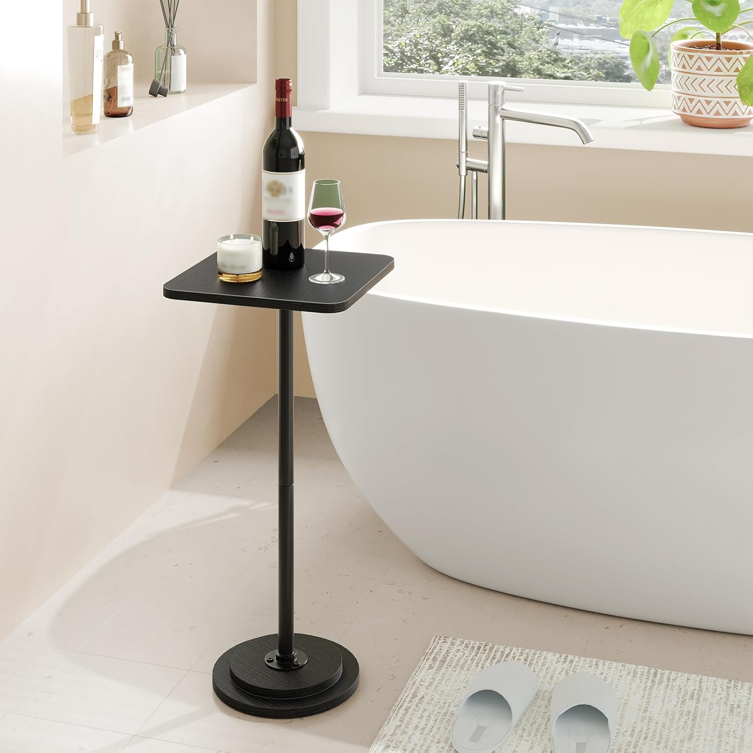 HOOBRO Small Side Table, Square Drink Table, Coffee Martini Table with Pedestal, Accent Nightstand for Small Spaces in Living Room, Bedroom, Sofa Couch, Corner, Black BB171BZ01