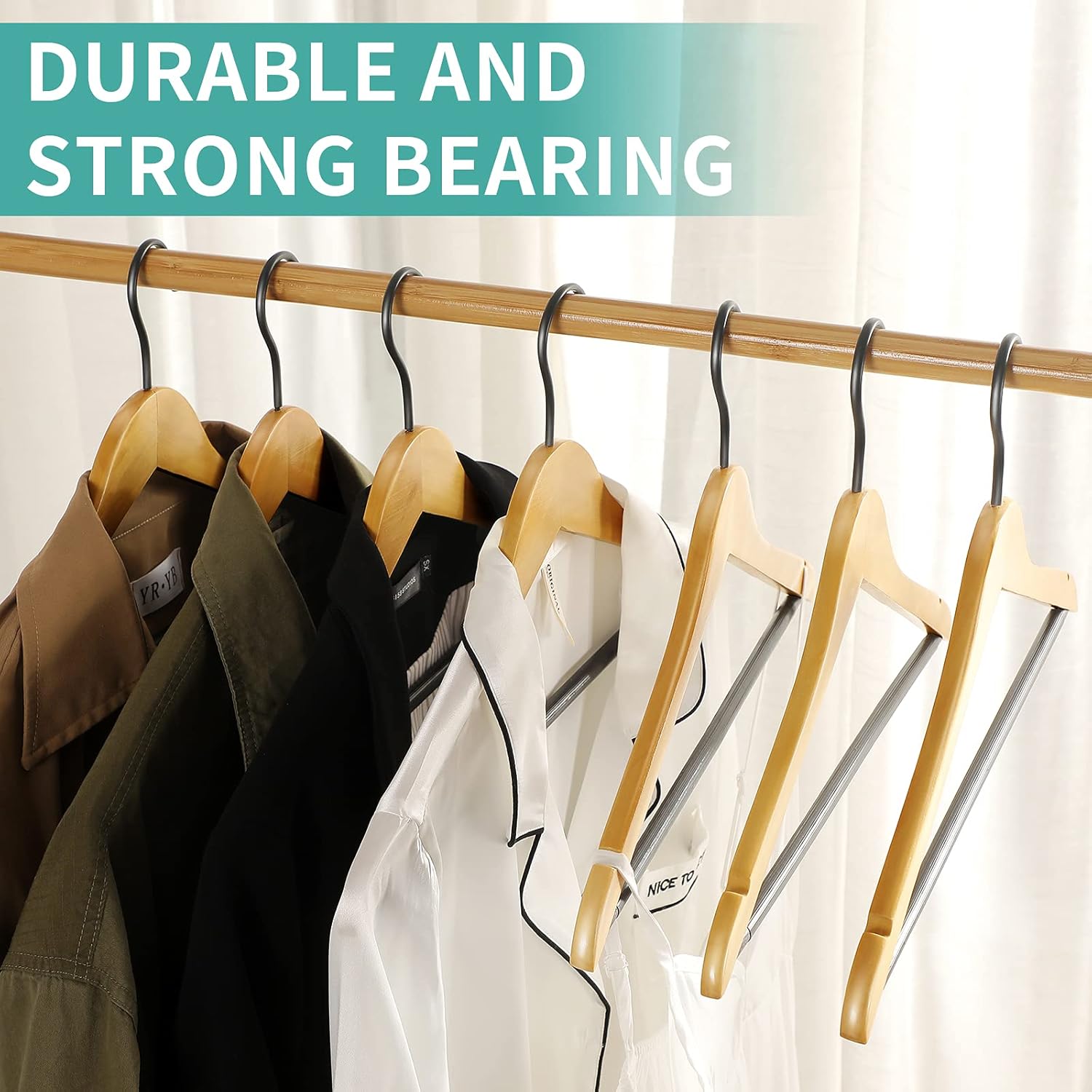 20 Pack Clear Wood Hangers 17.5 Inch - Premium Solid Maple Wood Coat Hangers with Non-Slip Pants Bar, 360° Swivel Hook - Hotel & Home Closet Organization