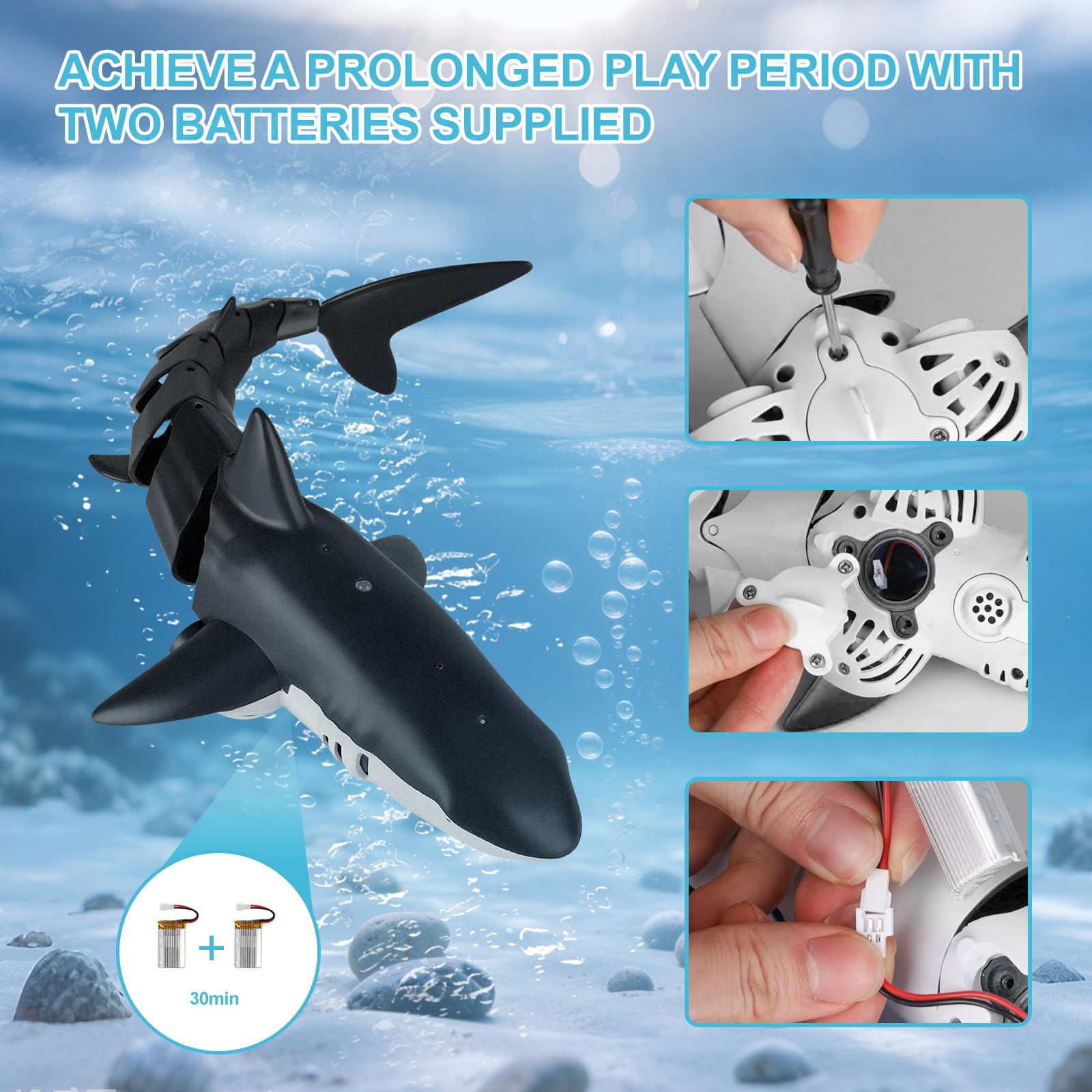 Remote Control Shark Toy, RC Simulation Shark Diving Toys, USB Rechargeable Remote Control Water Toys - Image 4