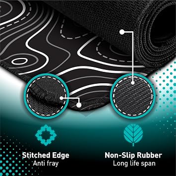 Pixiecube Minimalist Topographic Map Mouse Pad - Contour Extended Large Stitch Edge Mousepad. Black & White Non-Slip XXL Gaming Desk Mat