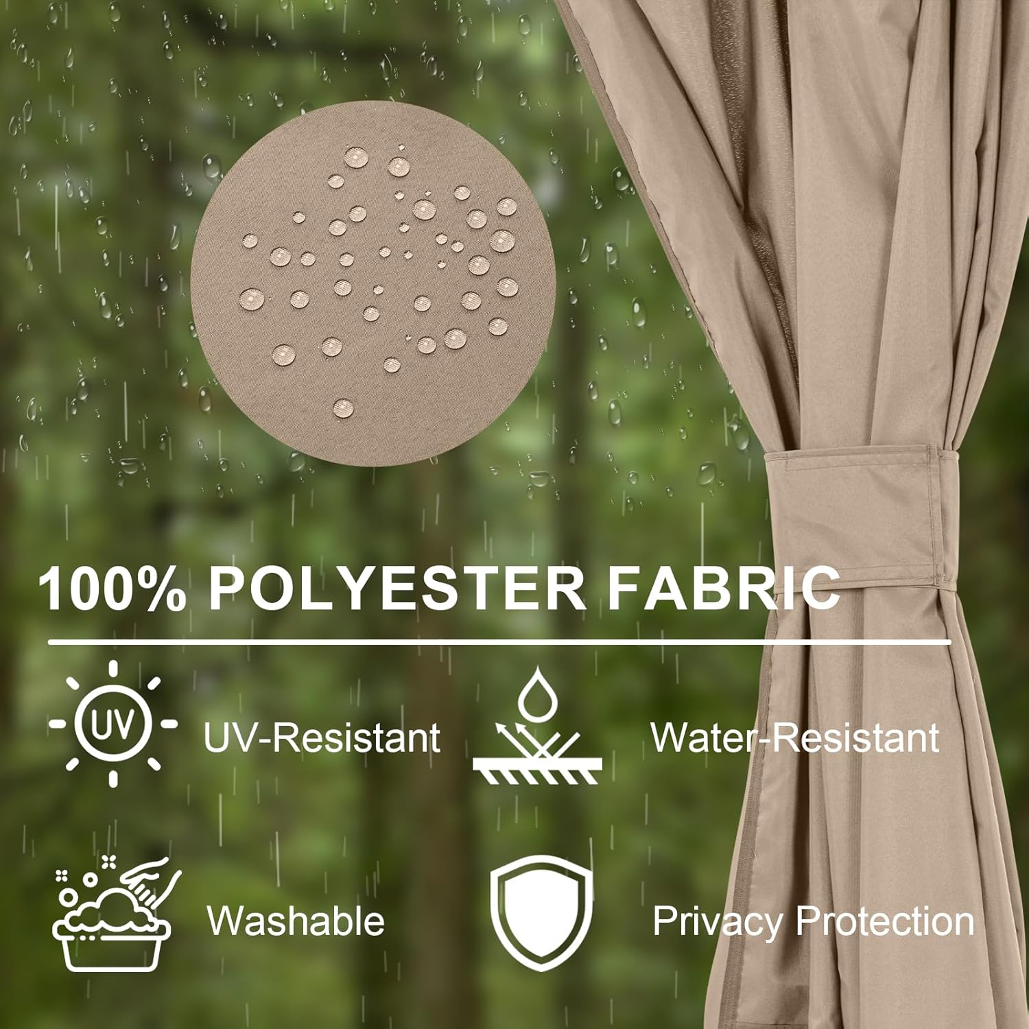 BPS 10' x 10' Gazebo Privacy Curtains with Double Zipper, 4-Panels Side Wall Universal Gazebo Side Panels Replacement for Patio, Outdoor Canopy, Garden and Backyard (Curtain Only)