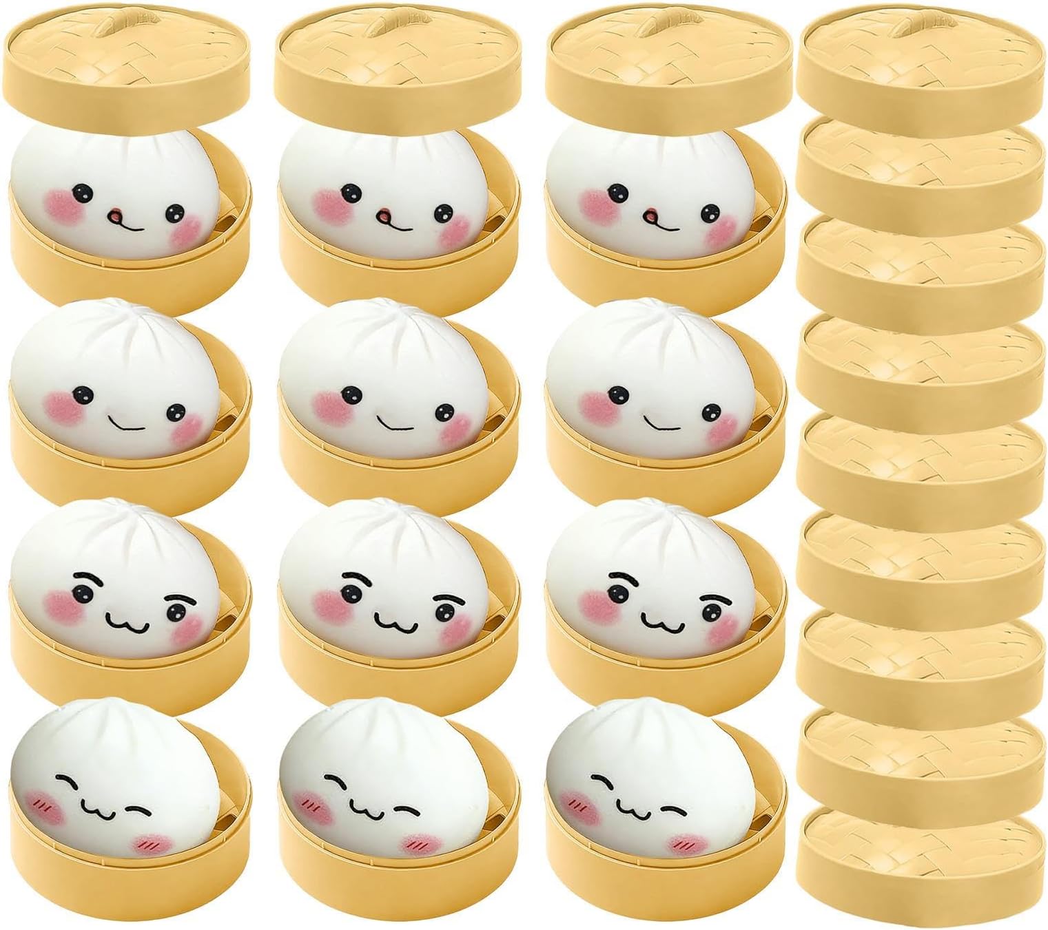Squishys Bun Shape Toy, 12PCS Bao Bun Bun Shape Squishys Toy, Stress Relief Giant Bun Shapes Fidget Toys with Steamer, Cute Soft Bao Bun S-quishy Squeeze Sensory Toys Stress Balls, for Kids Adults