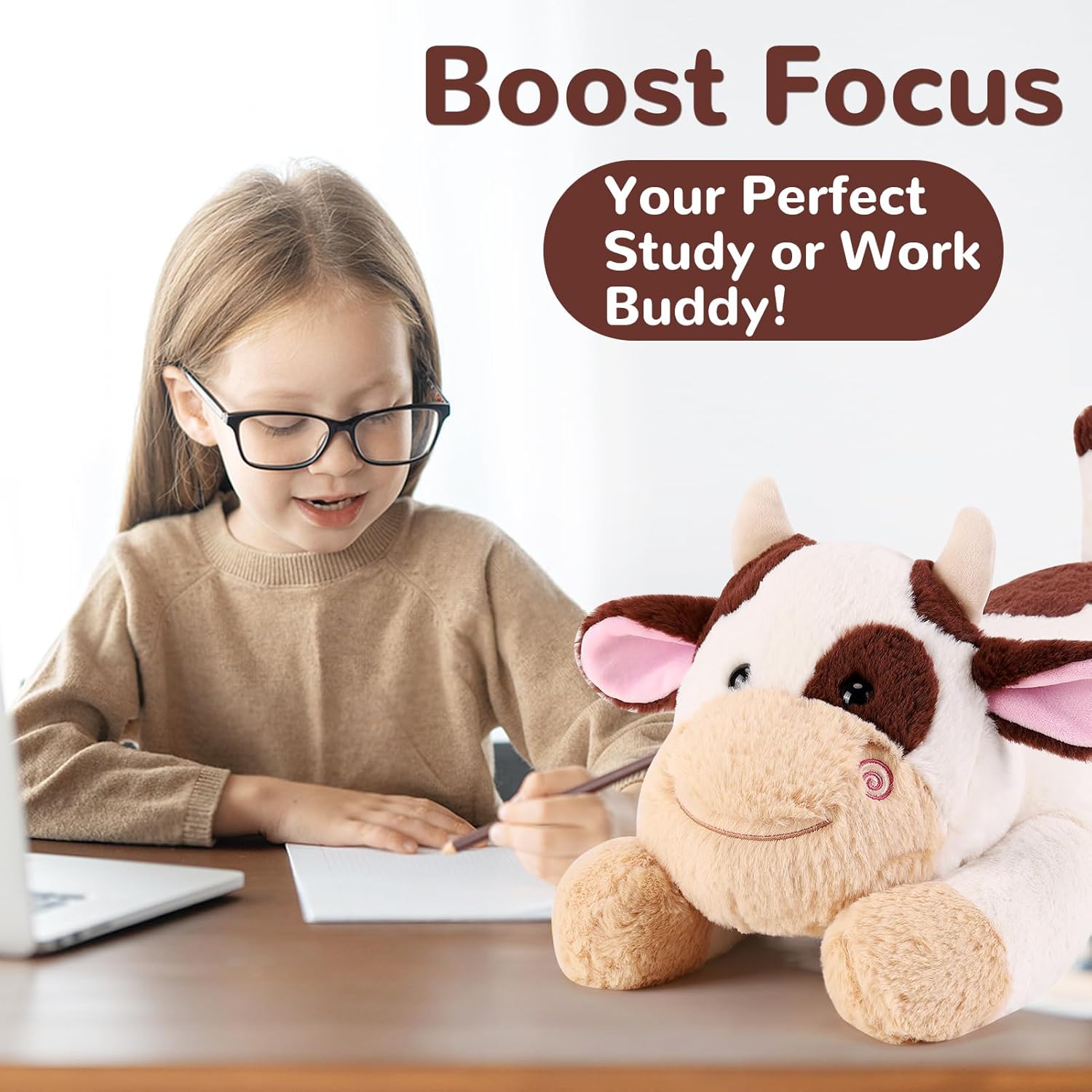 gnomantic Cow Weighted Stuffed Animals - 22 Inch 4.5 Pounds Weighted Plushies Cow Stuffed Animals - Big Plush Pillow - Cute Plush Toys Gifts for Kids & Adults (22" 4.5 lbs Brown)