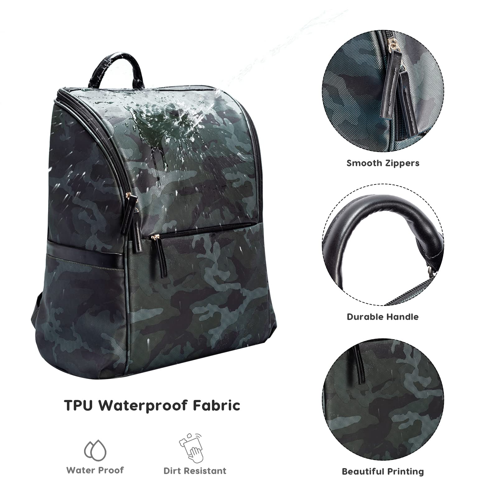 SONARIN Mimetico Zaino Fasciatoio,Grande Capacità Borsa per Pannolini Impermeabile Multifunzionale Zaino Mamma Neonato Viaggio Borsa Fasciatoio con Fasciatoio & Ganci per Passeggino