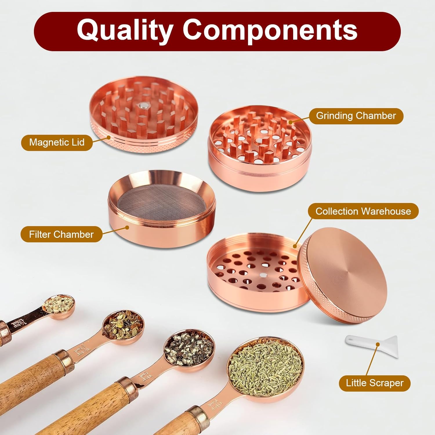 2.5 Inch Large Spice Mills, Manual Adjustment, Magnetic Top, Kitchen Utensil (Rose Gold)