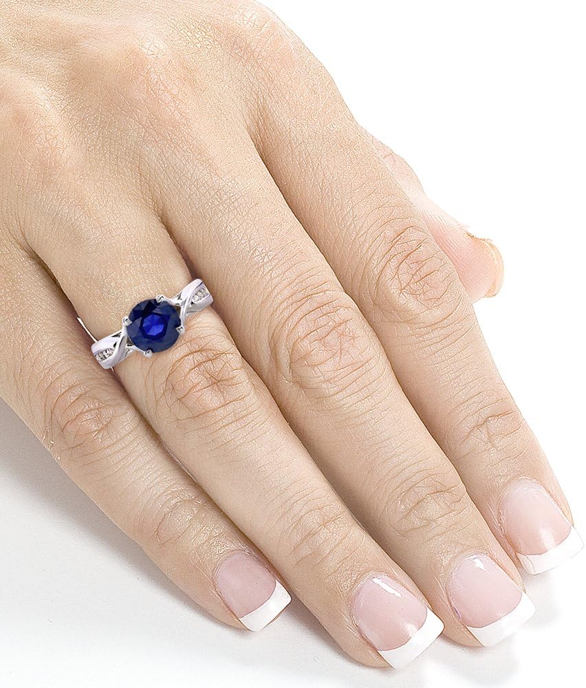 Kobelli Round Blue Sapphire & Diamond Engagement Ring 1 1/5 CTW in 14k White Gold