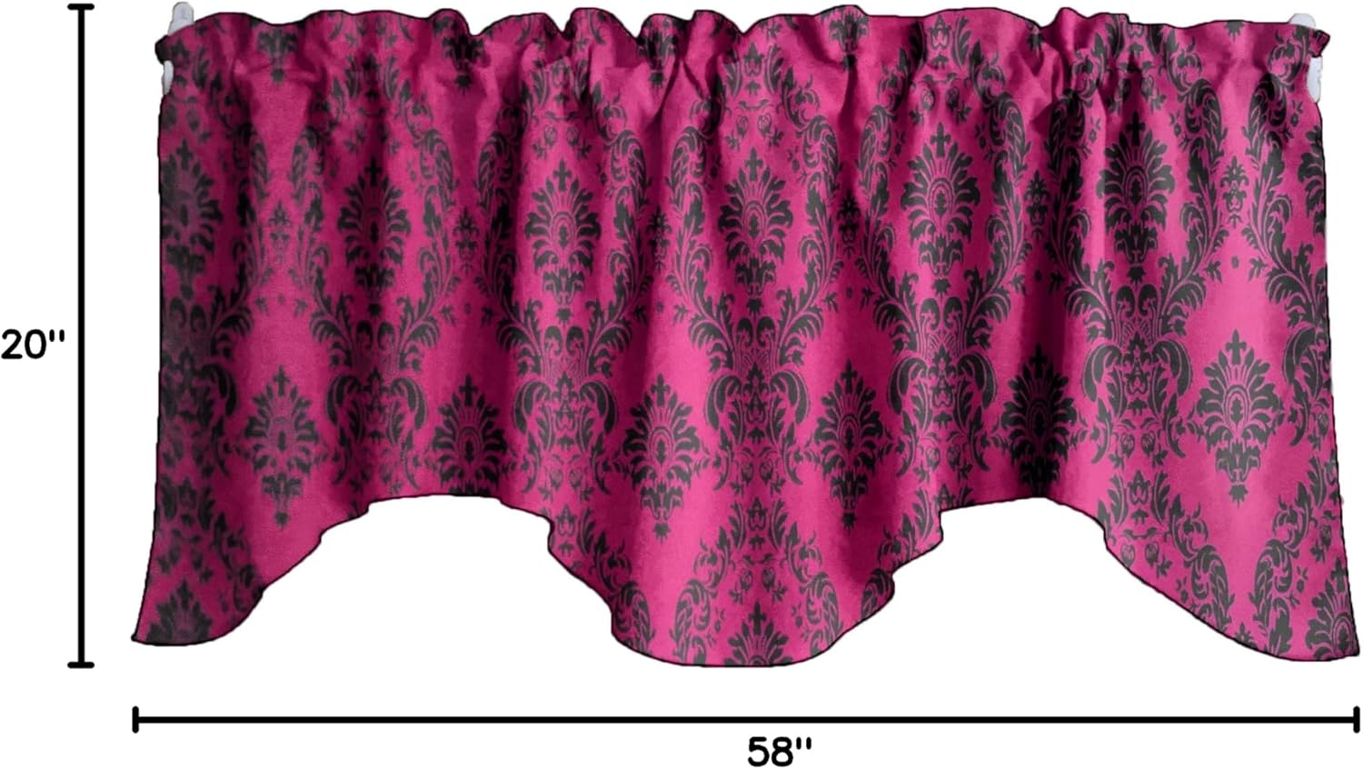 Zen Creative Designs Flocked Damask Scalloped Wave Window Valance Gothic Victorian Home Décor Bedroom Kitchen Window (Black on Black)