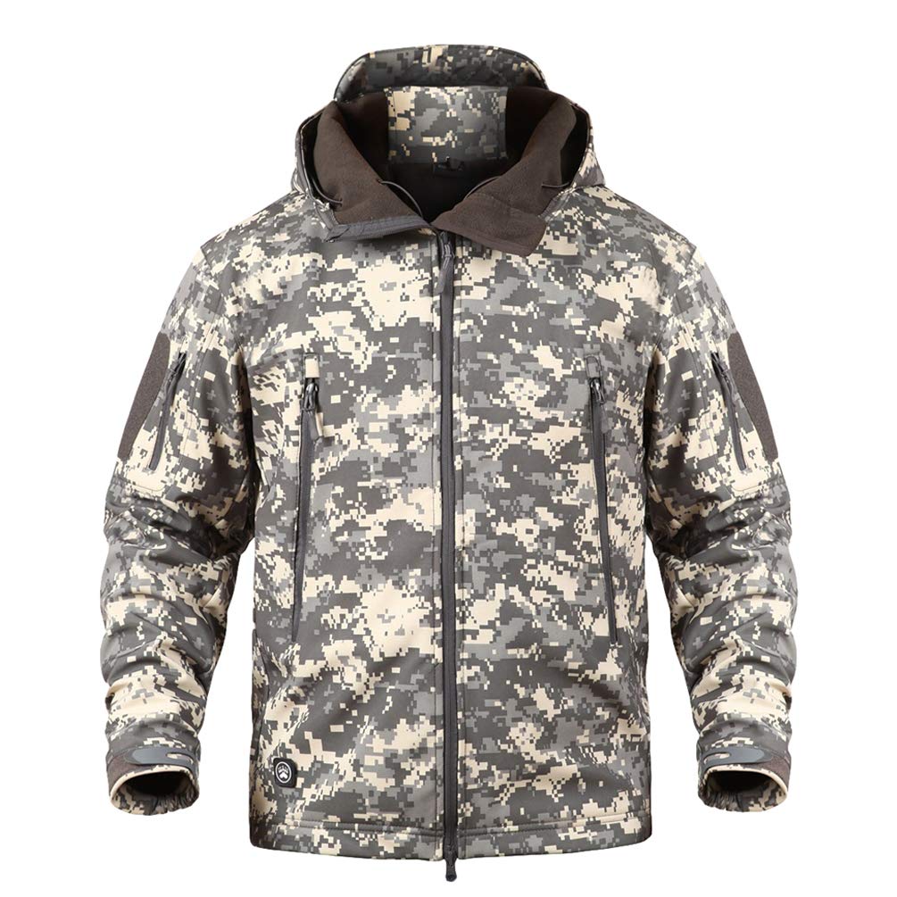 KetamyyMens Camo Tactical Coat Hooded Autumn Winter Outdoor Army Military Softshell Fleece Lined Waterproof Windproof Warm Hunting Hiking Jacket