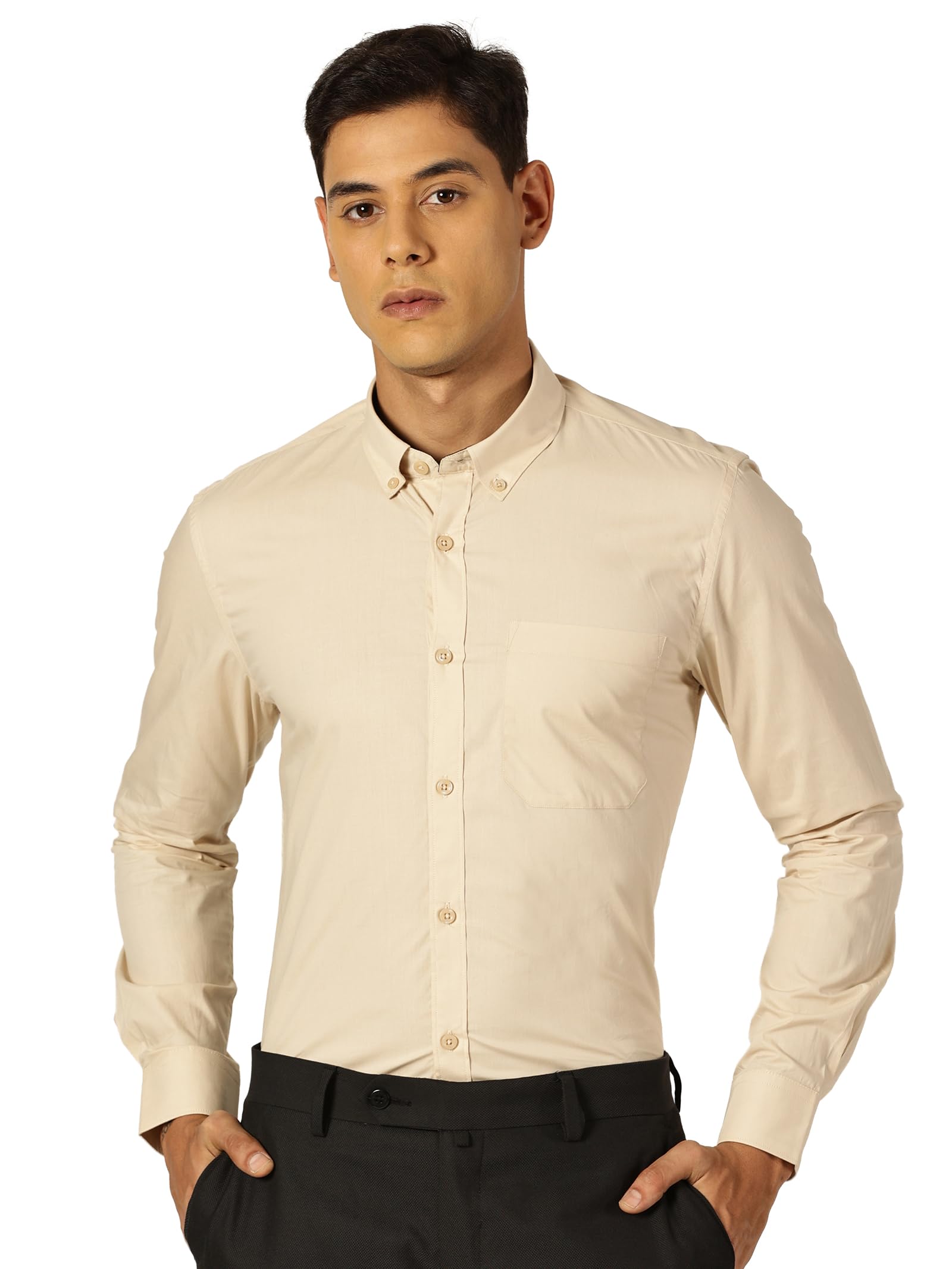 Thomas Scott Camicia formale da uomo in 100% cotone con colletto abbottonato e maniche lunghe
