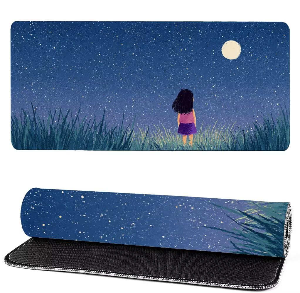 Podkładka pod mysz XXL 1400x600x3mm dziewczęca, podkładka pod mysz do gier księżyc, poprawa precyzji i szybkości, podkładka pod mysz do gier antypoślizgowa gumowa podstawa, dekoracja biurka MM-531
