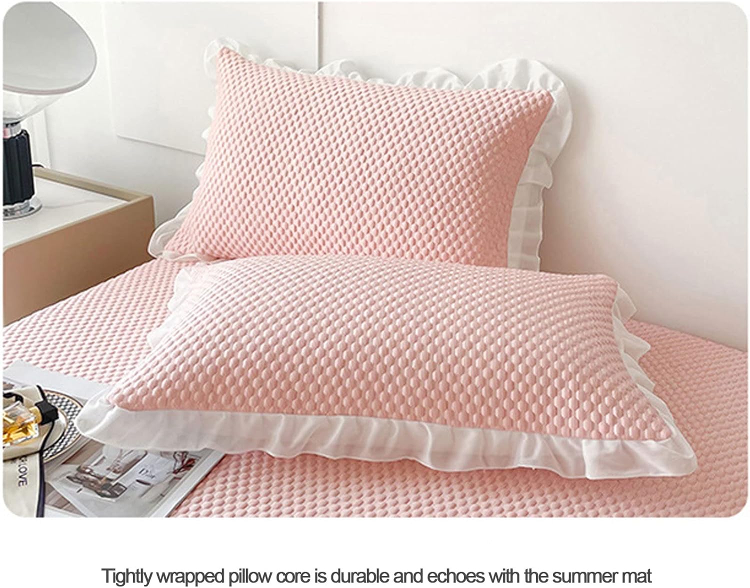 Summer Cooling Mat with Pillowcase Lace Bed Skirt Ice Silk Mat Sleeping Pad Foldable Washable Mattress Protector for Home School Dormitory (3 Pack) 1.8m (1.8m)