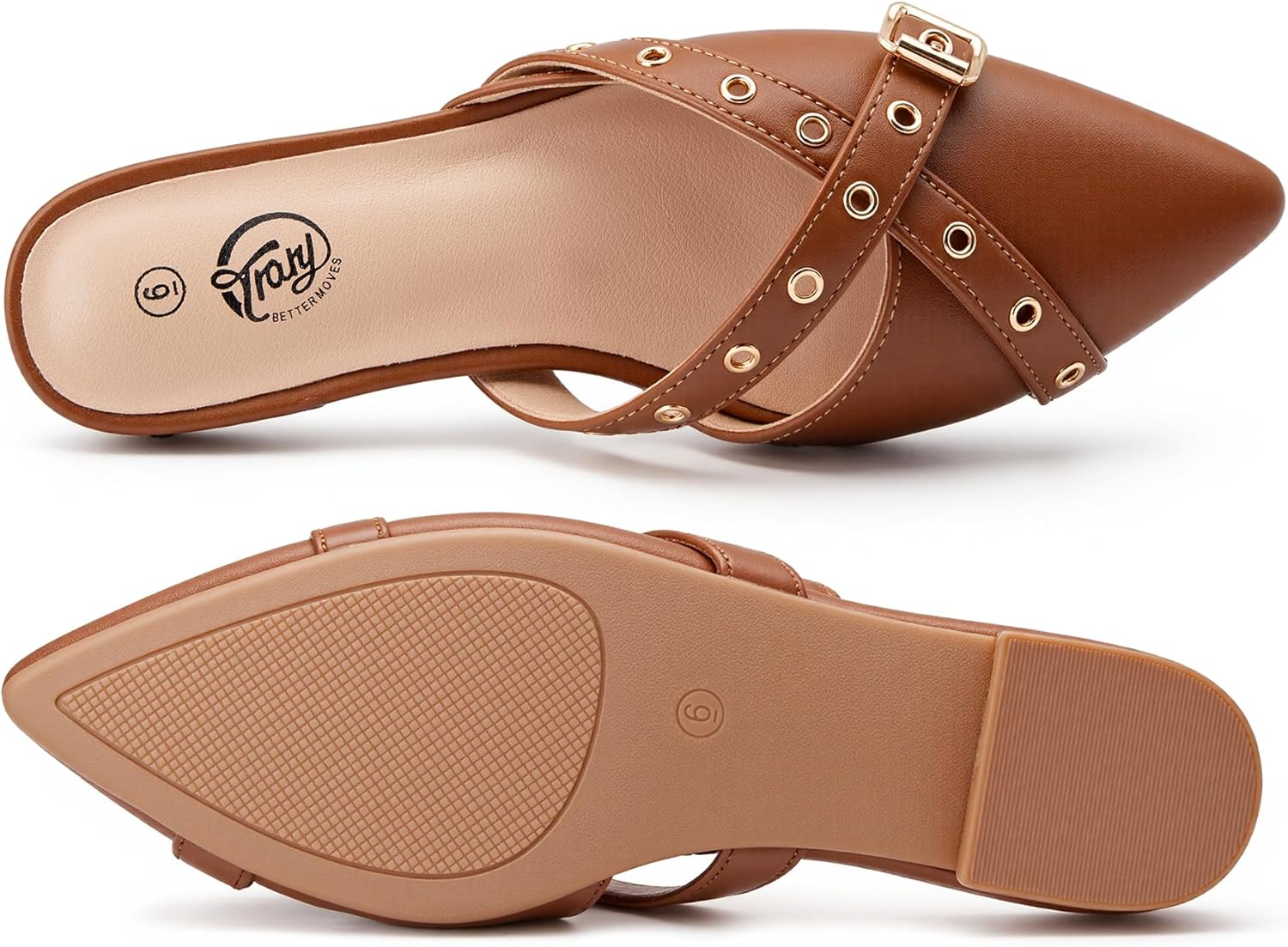 Trary Women's Black Bow Pointed Toe Mules, Modern Mule - Image 3