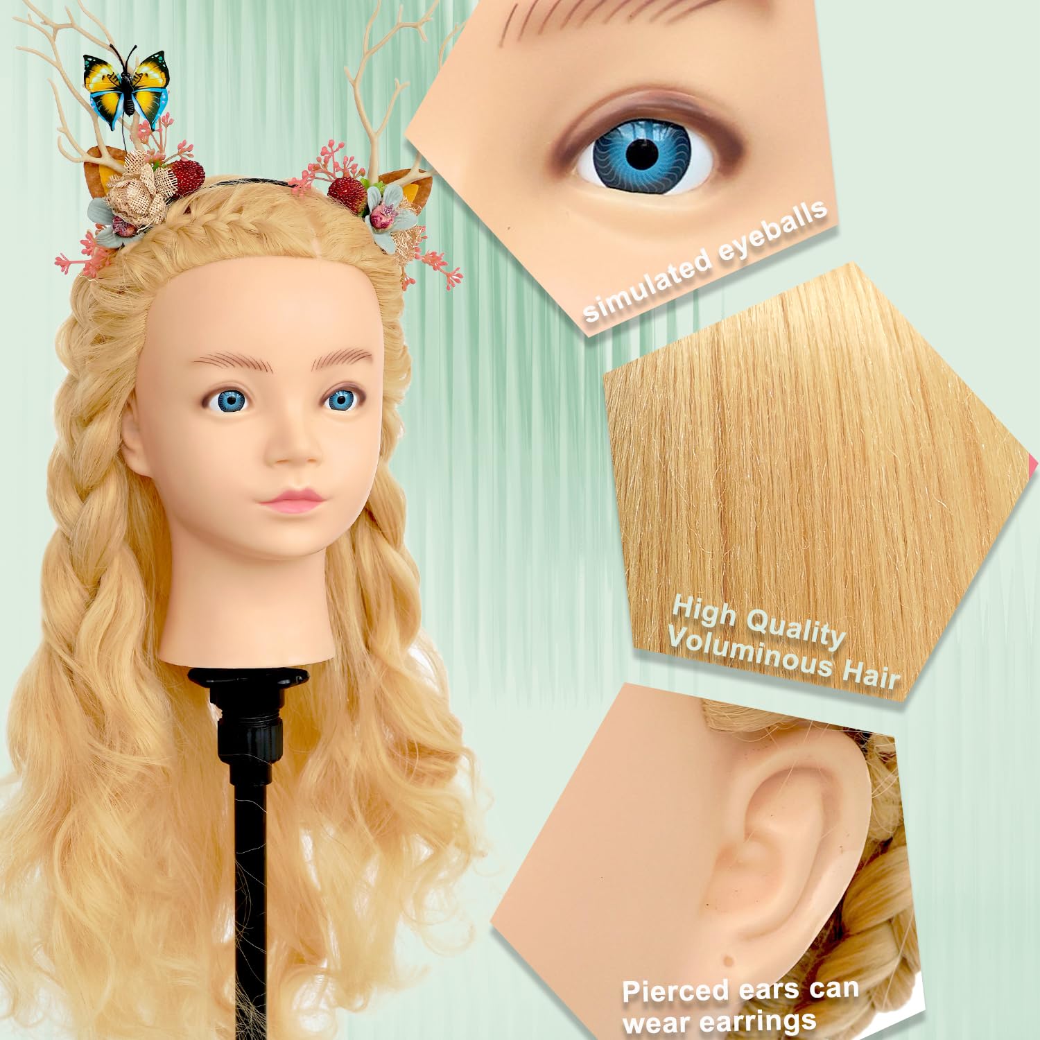 Mannequin Head with 50% Premium Synthetic & 50% Animal Hair Blend, 180% High Density Cosmetology Training Doll Head for Braiding, Cutting, Styling Practice with Table Clamp (Bleach Blonde, 28In) | Training head suitable for beginners practicing braiding and hairstyling