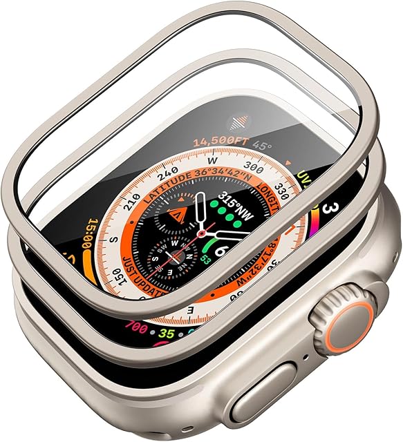 ESR Osłona ekranu Apple Watch Ultra 2/1 49 mm (2023/2022, 49 mm), wojskowa ochrona ze szkła hartowanego z ramą ze stali nierdzewnej, zachowana oryginalna, odporna na zarysowania, 2 sztuki