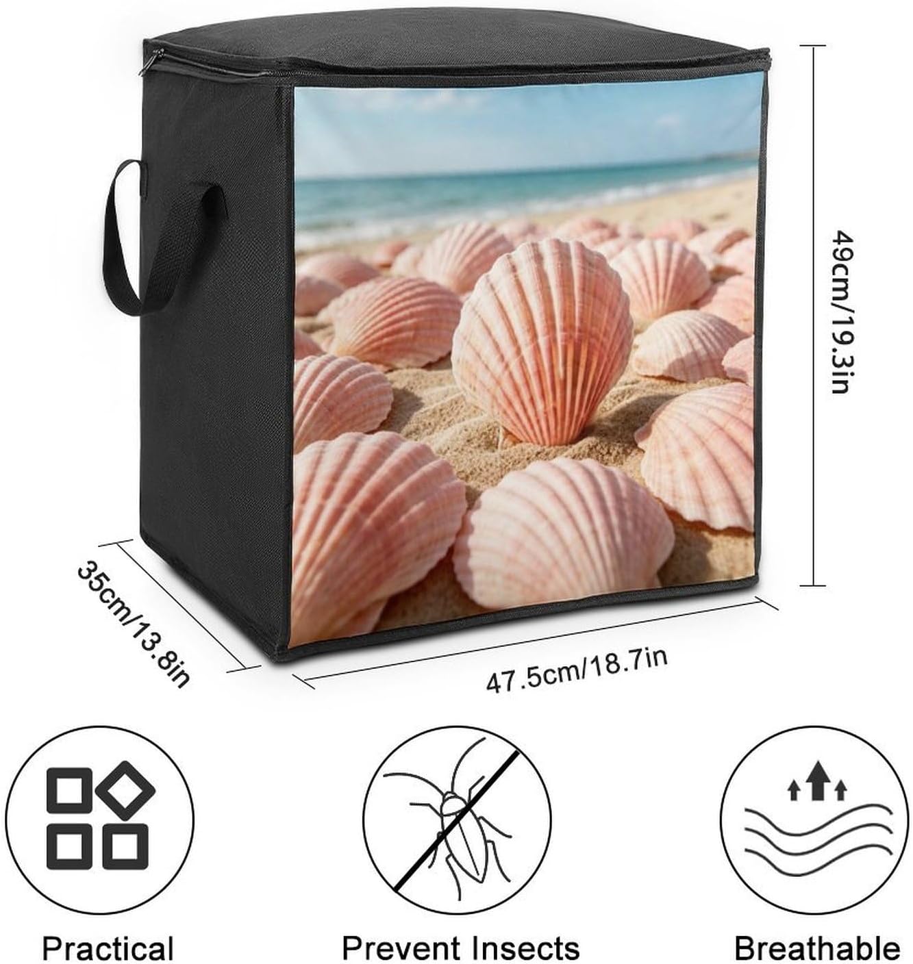 Seashell Comforter Storage Bag Moving Bag | Clothes Storage Bins-70L,Moving Bag With Dual Handles For Easy Carrying, Zipper Design Durability for Home,Bedroom,Closet