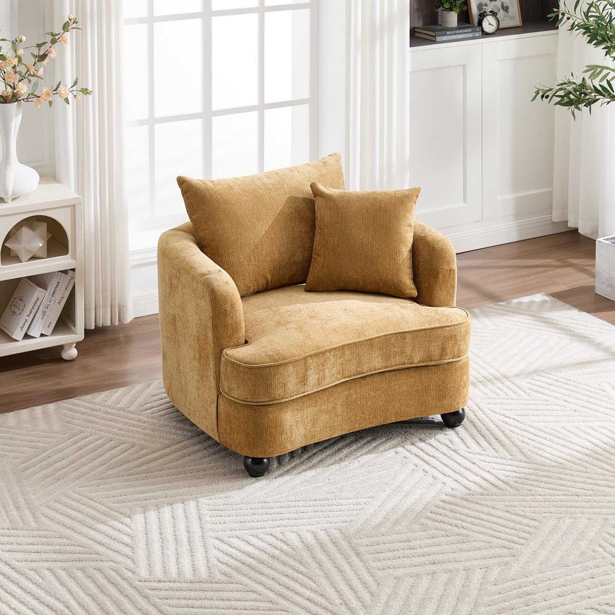 Zeba 40" Chenille Upholstered Sofa Chair with Solid Wood Legs – Wide Accent Armchair, Comfortable Modern Lounge Chair for Living Room or Bedroom (Yellow)