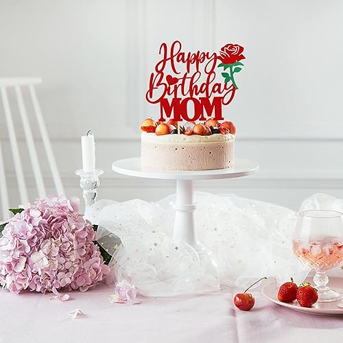 Miniatura 5 de 1 pieza de decoración de pastel de feliz cumpleaños para mamá con flor de rosa con purpurina para la mejor mamá, amor, madre, decoración para feliz
