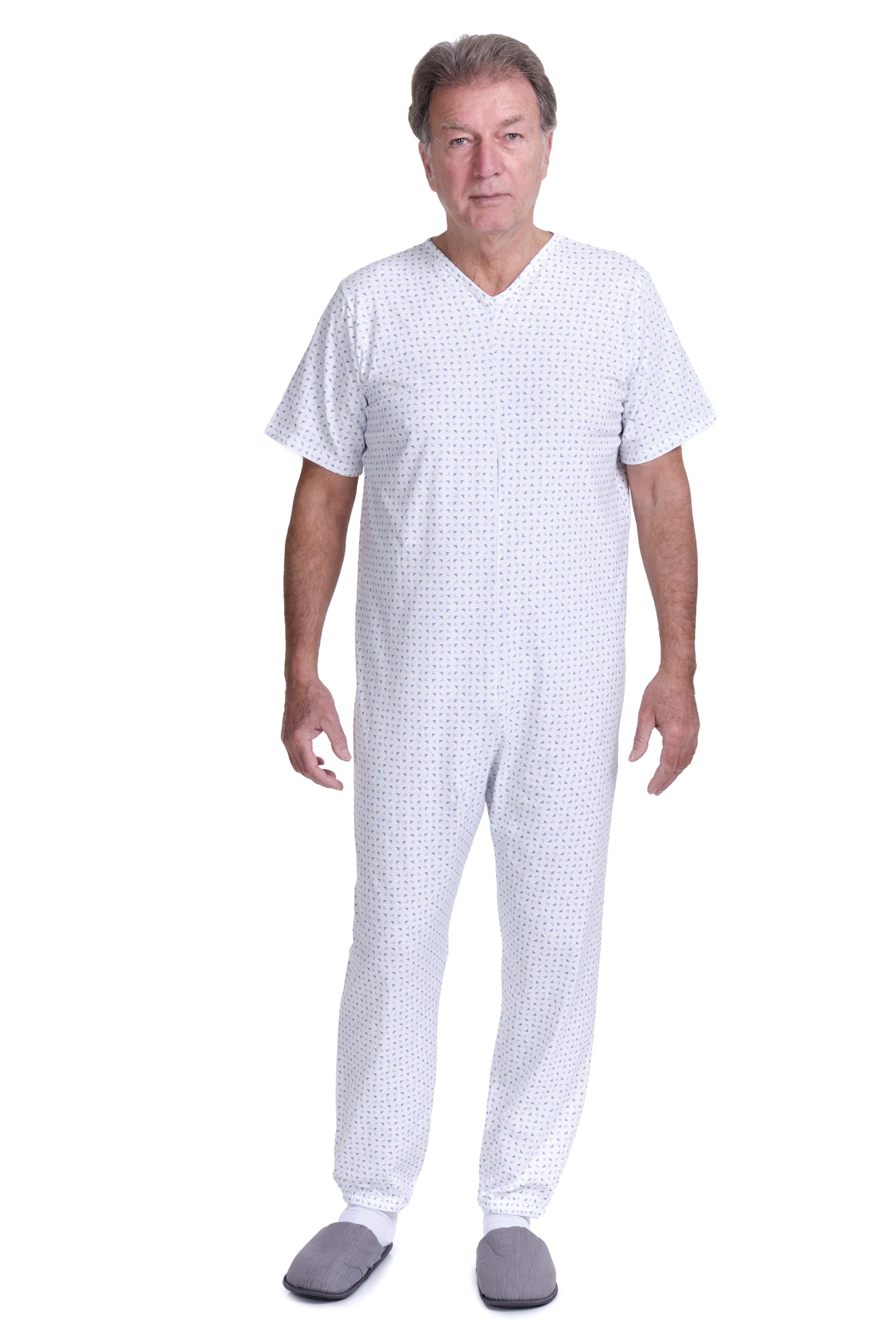 Pyjama pour Alzheimer avec Fermeture au Dos, 100% Coton Léger, Manches Courtes, Pantalon Long, 9012/3, pour Personnes âgées
