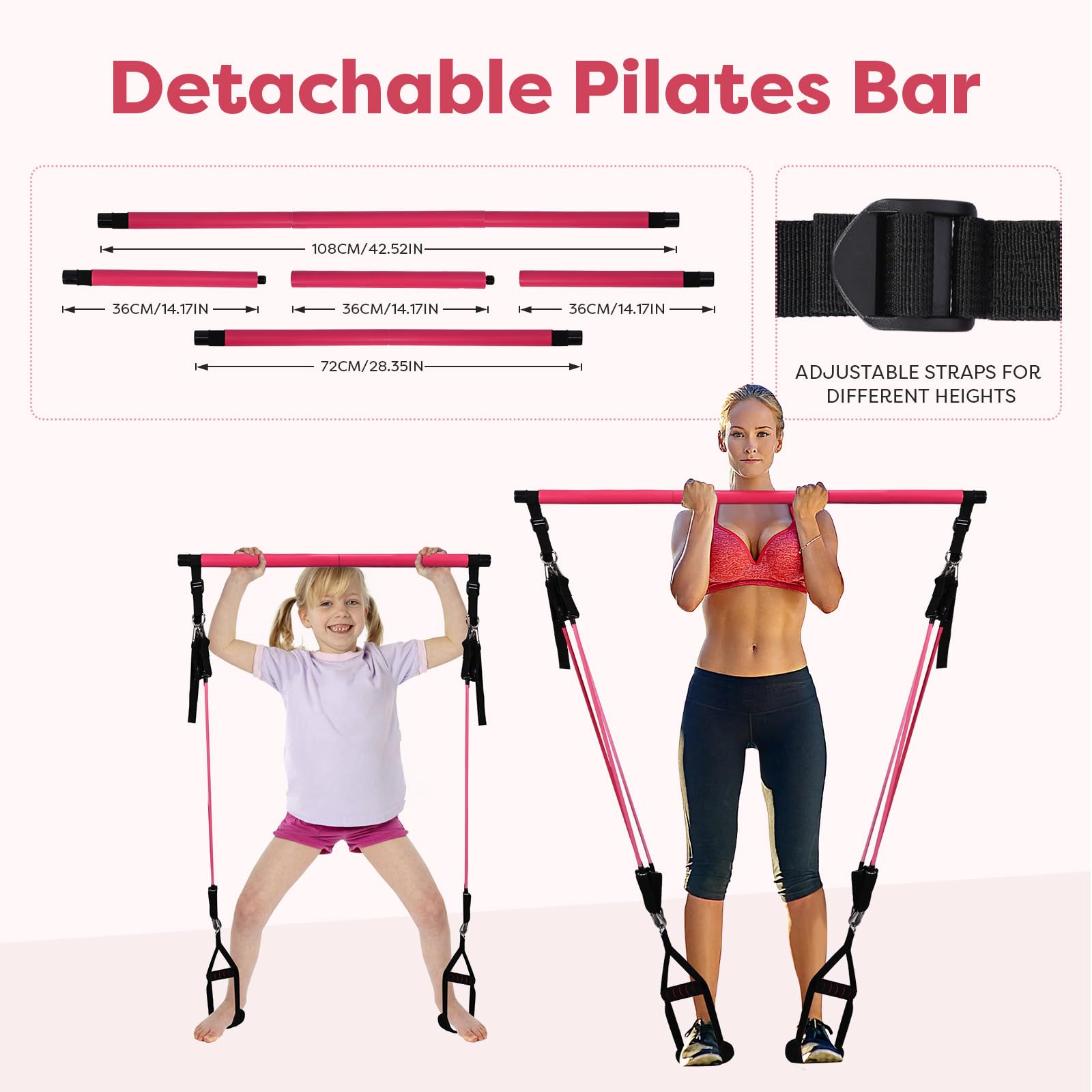 Barra de Pilates, Niest Barra Pilates Hecha de Hierro con 6 Bandas de Resistencia de Tubo de Látex Natural(30-240lbs), Gomas Elasticas Musculacion para Gimnasio En Casa, Navidad