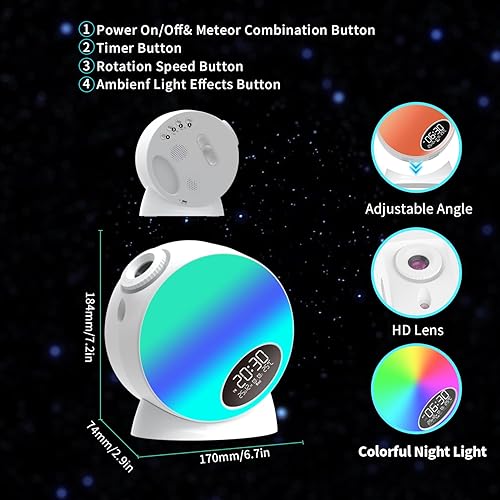 Miniatura 6 de Proyector de estrellas, proyector de galaxia planetario HD 13 en 1 para dormitorio, lámpara LED espacial de galaxia con altavoz Bluetooth y ruido