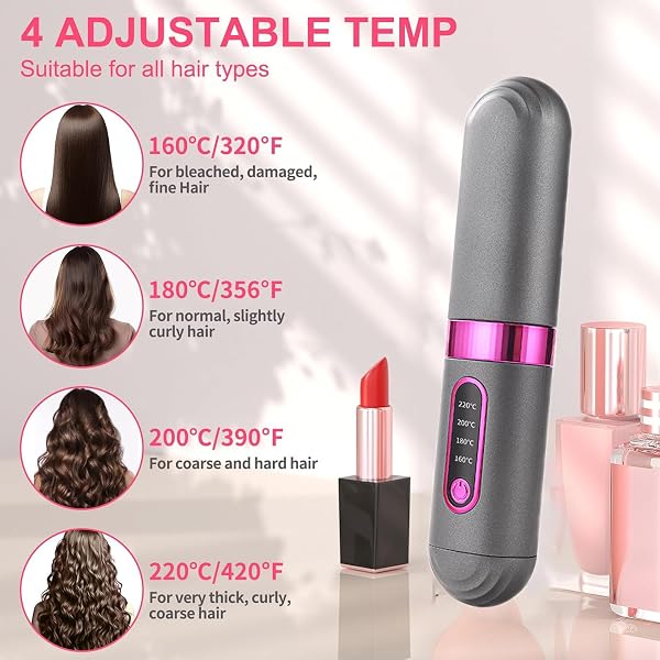 Cepillo Alisador De Pelo InaláMbrico, Calefacción CeráMica MCH Planchas De Pelo 4 Ajustes De Temperatura Con Cuidado Capilar Con Iones Negativos Velocidad De Alisado 2 Veces Más Rápida - 2