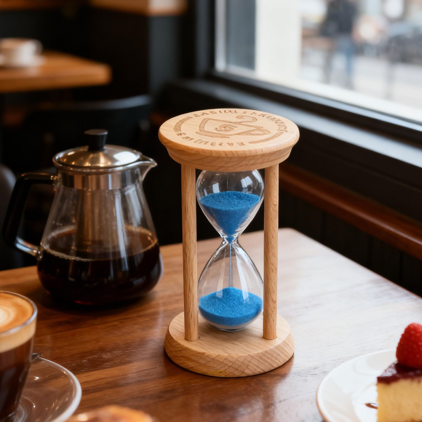 Generic 5-Minuten-Sanduhr aus Holz, Sanduhr Zum Kochen, Backen, Meditation, Büro, Klassenzimmer, mit Stabilem Buchenholzrahmen und Geräuschlosem Betrieb, Dekorativer Tisch-Timer (Blue)