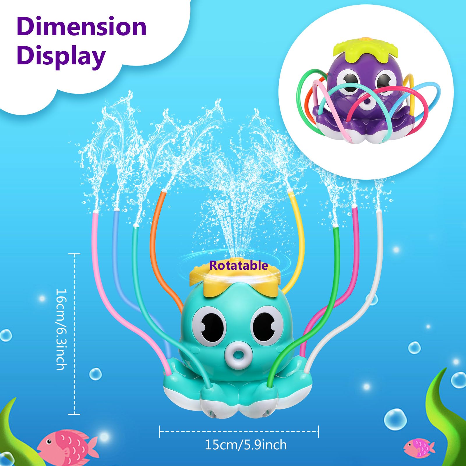 MoKo Spruzzatore d'Acqua per Bambini - Simpatico Irrigatore con 8 Tubi Flessibili, Spruzzatore d’Acqua Estate, Giocattoli per Giardino, Cortile, Prato, Spruzzi e Divertimento per Bambini, Blu Chiaro